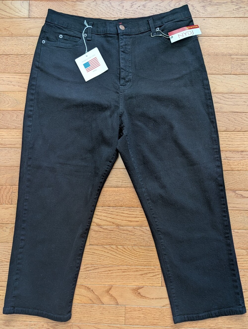 NYDJ Jeans Womens 18 Fits 14-16 VTG Black Straight Leg Denim 34” Waist NWT USA